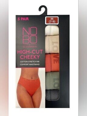 No Boundaries Stretch Ribbed Hi-Cut Cheeky Panties,5-pack, Women's Sz M 9/10